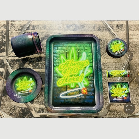 Hand Crafted Other Always 42 Glow In The Dark Rolling Tray Set